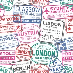 Visa stamps vector seamless pattern © Good Studio