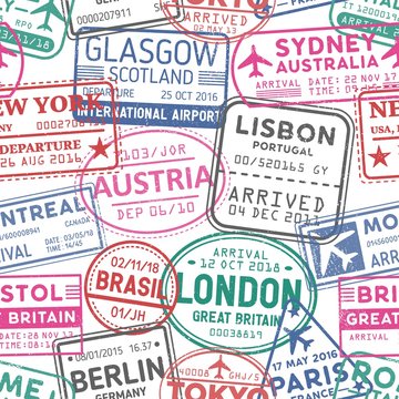 Visa stamps vector seamless pattern