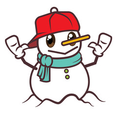 Merry Christmas. Cartoon cute Snowman character waving hands isolated. - vector character mascot