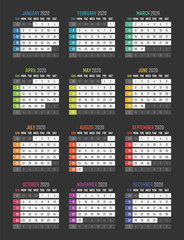 calendar for 2020 starts sunday, vector calendar design 2020 year