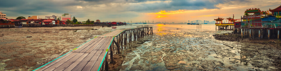 Sunrise at Penang. Yeoh jetty on the foreground , Malaysia. Panorama