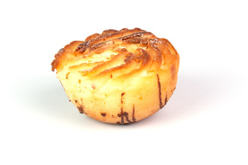 Chip muffin cup cake closeup isolated on white background