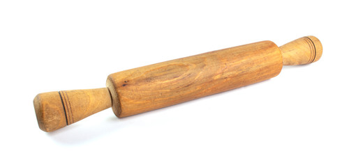 wooden rolling pin on a white isolated background