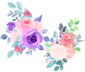 Elegant beautiful watercolor rose flower bouquet