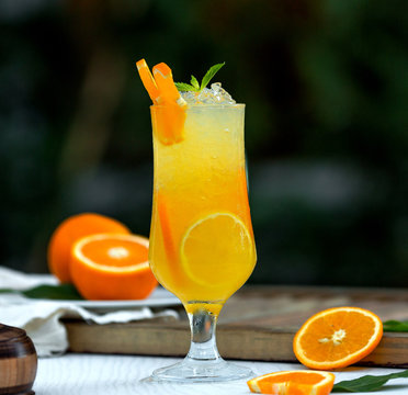 Orange Cocktail With Ice And Orange Slies