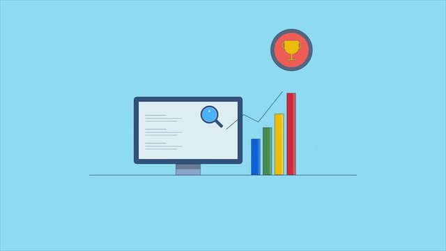 Search optimization, seo ranking, online business success, marketing metrics, data information concept. 2d animation video clip.