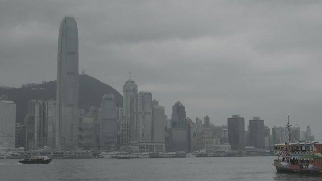 Victoria Harbor and Hong Kong Island Skyline. log, F-log.