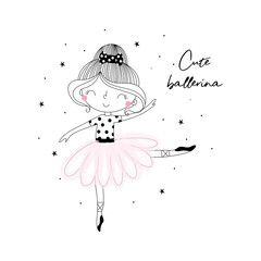 Cute hand drawn with cute little ballerina vector illustration. © iryna_boiko