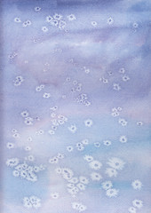 Watercolor background. Blue and purple texture watercolor backdrop with spots. Like a night sky