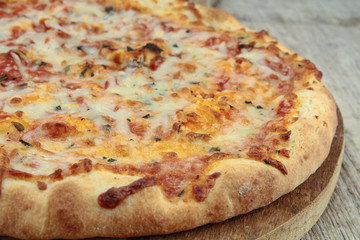 pizza on the wood table