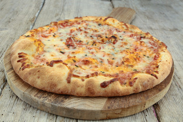 pizza on the wood table
