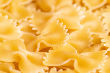 Close up of raw farfalle Italian pasta