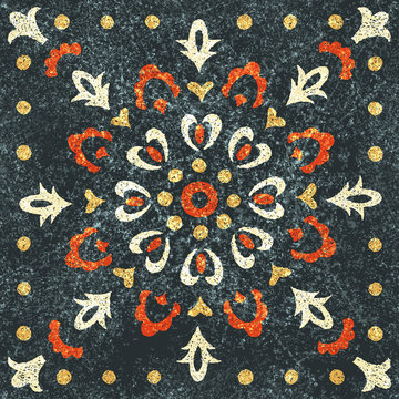 Pattern for scarf, kerchief, bandana, shawl, headgear. Vintage print for textiles. Grunge ancient texture. Vector illustration.