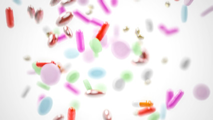 Blurred Falling Pills - 3D Illustration