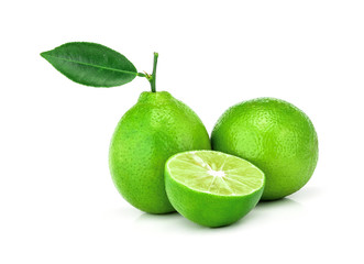 limes green lemon with ileaf solated on the white background