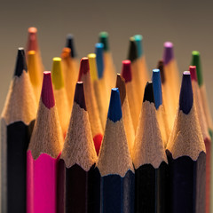 Color pencils isolated on black background close up with Clipping path. Beautiful color pencils. Color pencils for drawing Rainbow color pencil and used as a background.