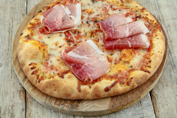 pizza on the wood table