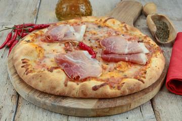 pizza on the wood table