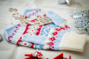 knitted wool mittens