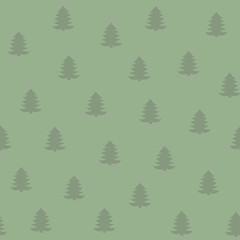 Obraz premium Seamless pattern with pine trees on green backgound. Good for wrapping paper, textile print, wall paper, poster, card or decoration.