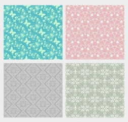 Wallpaper pattern, texture. Four seamless floral patterns.