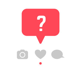 Question mark on red message banner on white background. Social media hiding likes vector concept. 