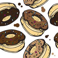 Vector illustration of chocolate and caramel donuts pattern