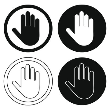 Flat style simple hand prohibition button icon shape. Stop, no, dont, not logo symbol sign. Vector illustration image. Isolated White background.