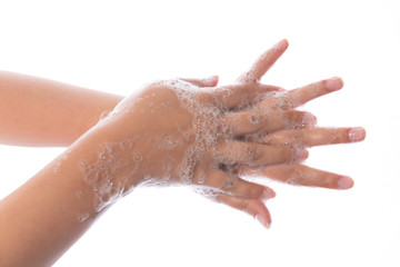 Fototapeta premium Hygiene. Cleaning Hands. Washing hands with soap bubbles