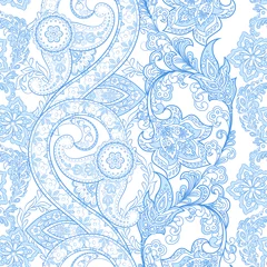 Wall murals Paisley Paisley seamless pattern with flowers in indian style.