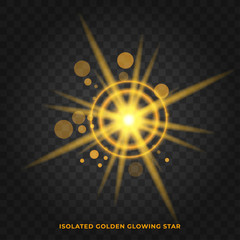 Abstract Glowing Star with Bokeh Around it on Black Isolated Transparent Background