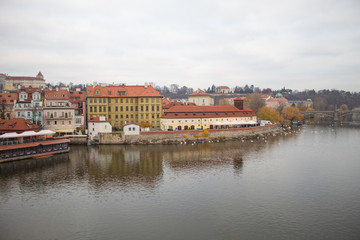 Naklejka na ściany i meble Panorama of the old Prague Castle from Charles Bridge of the Czech capital Prague.