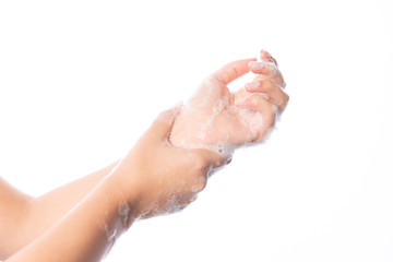 Fototapeta premium Hygiene. Cleaning Hands. Washing hands with soap bubbles