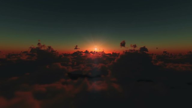 Flying above clouds sunrise hd