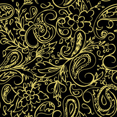 Vintage seamless gold pattern. vector paisley print. Traditional ethnic ornament. Asian motifs for fashion, interior, cover, textile, wrapping, scrapbook, background. Boho style