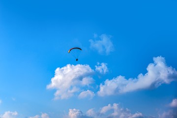 Parachute on a sky background . Motor-paraplane 