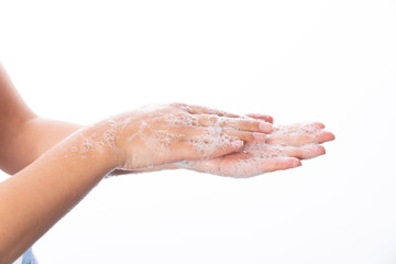 Fototapeta premium Hygiene. Cleaning Hands. Washing hands with soap bubbles