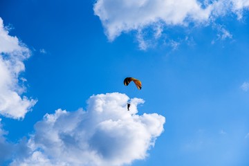 Parachute on a sky background . Motor-paraplane 