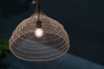 Fototapeta na wymiar Modern wire frame ceiling lamp light bulbs interior decoration contemporary