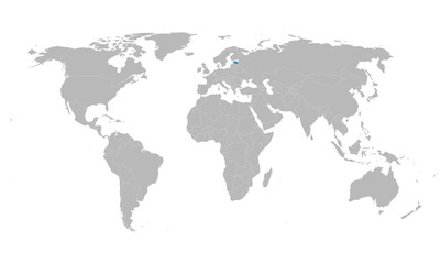 Fototapeta na wymiar Estonia marked blue on world map vector art