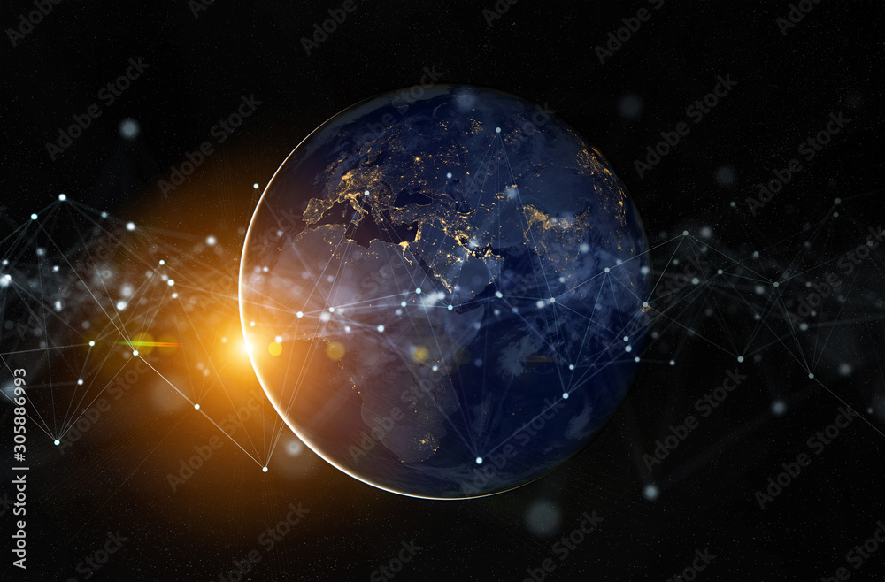 Aufkleber Global datas exchanges and connections system over the globe 3D rendering elements of this image furnished by NASA