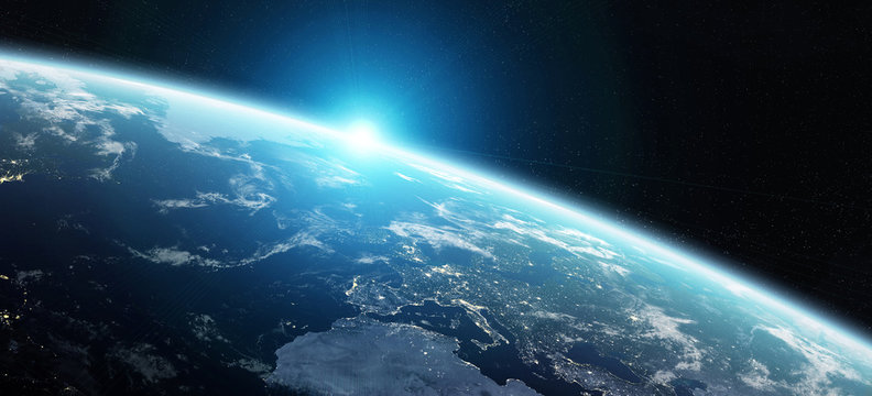 Fototapeta View of blue planet Earth in space 3D rendering elements of this image furnished by NASA