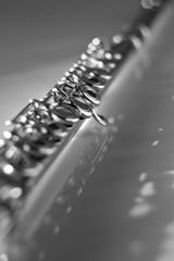 Silver flute on black and white background. © Дарья Полежаева