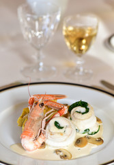 Sole fish fillets and Scampi