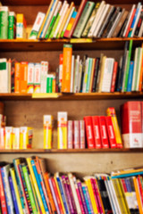 Books in rows on shelves. Blur Vertical. Background. Space for text.