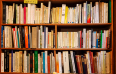 Books in rows on shelves. Blur Background. Space for text.