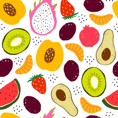 seamless pattern with cartoon fruits. Flat colorful vector ornament. hand drawing. design for fabric, textile, print, wrapper