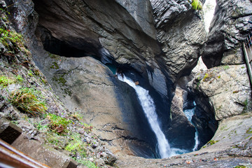 trummelbach falls, the biggest waterfall in Europe, inside a mountain accessible for public, Lauterbrunnen village, canton Bern, Switzerland