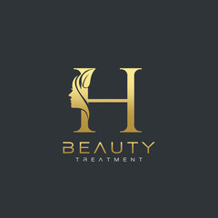 H Letter Luxury Beauty Face Logo Design Vector