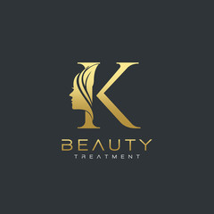 K Letter Luxury Beauty Face Logo Design Vector